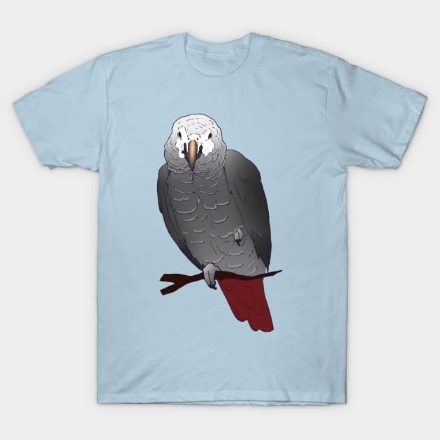 Timneh African Grey Parrot Perching on a Branch T-Shirt by Einstein Parrot